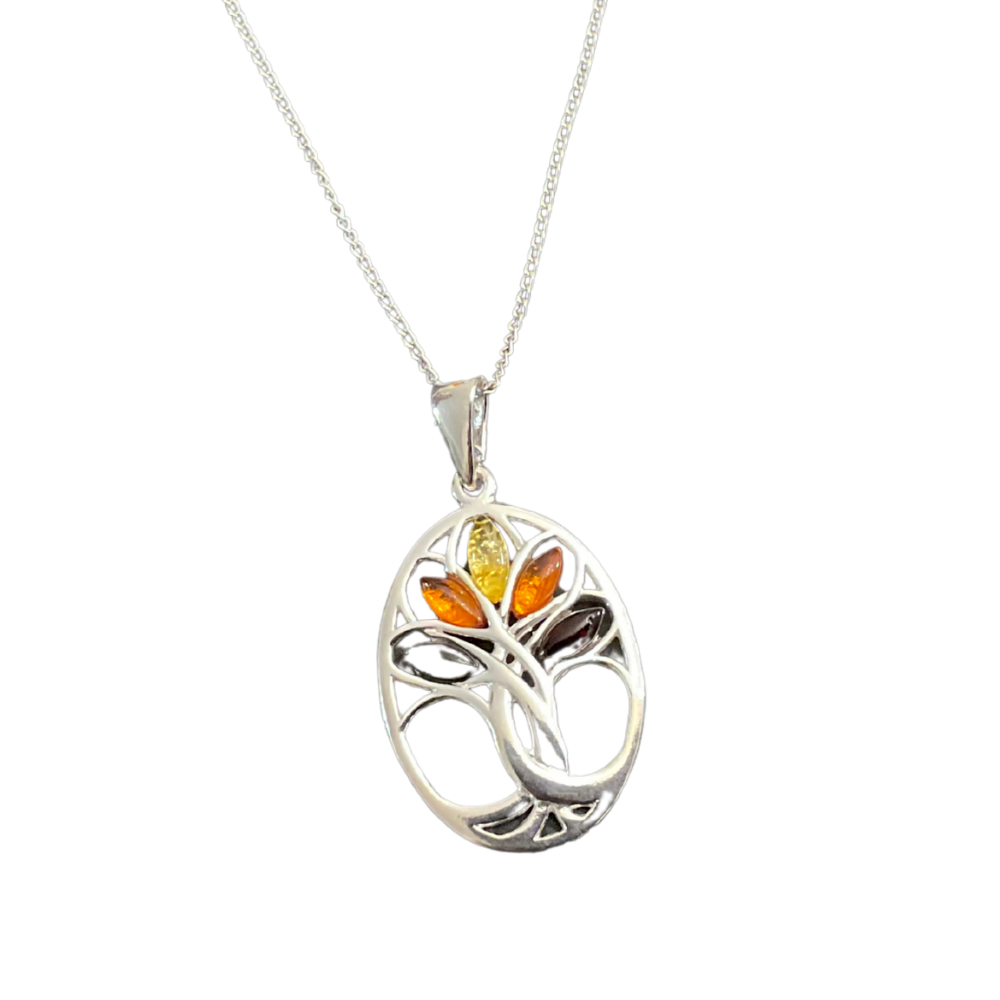 Silver &amp; Amber Tree of Life Brooch - GoldmajorP5