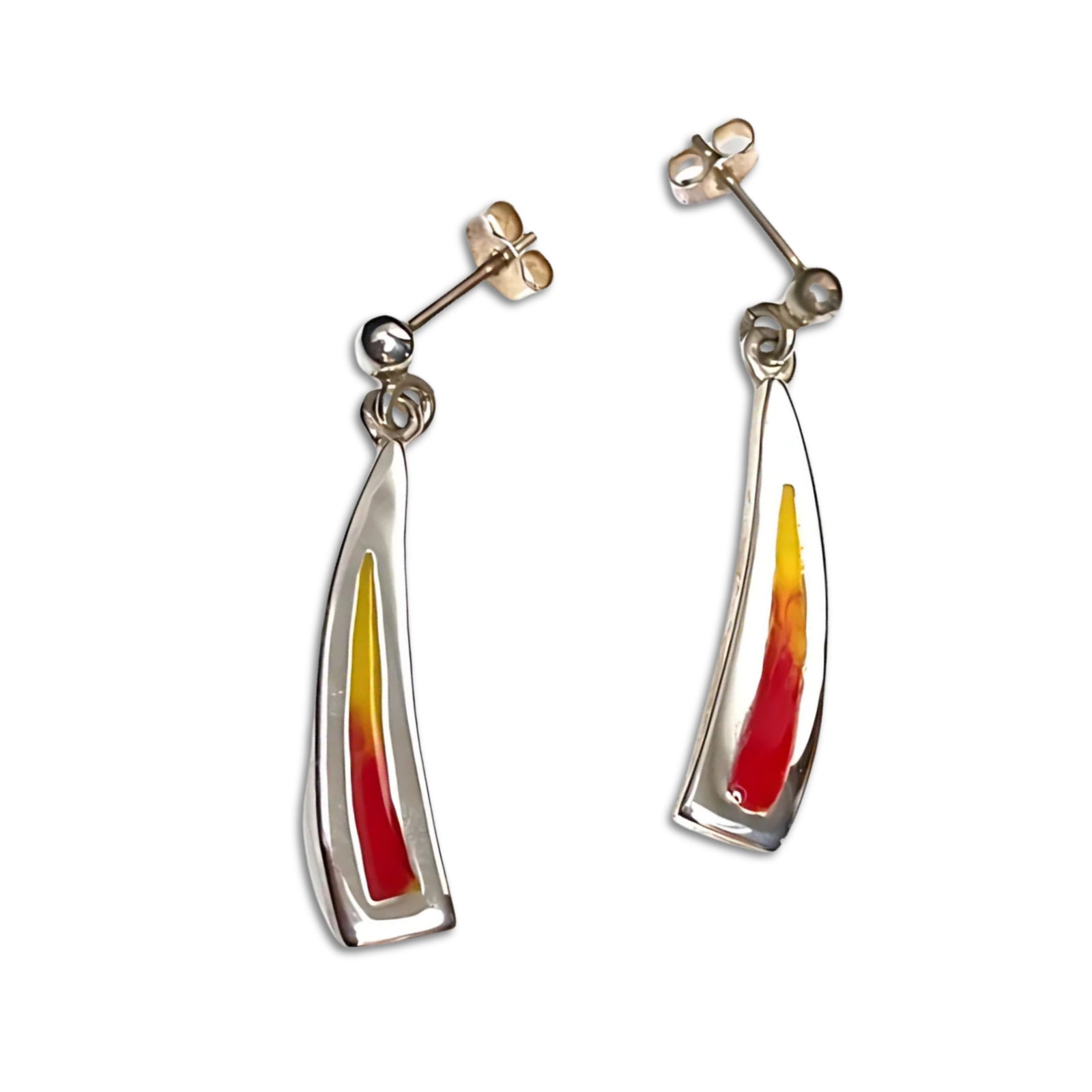 Sterling Silver Celtic Fire Curved Earrings - CFE02 Shetland