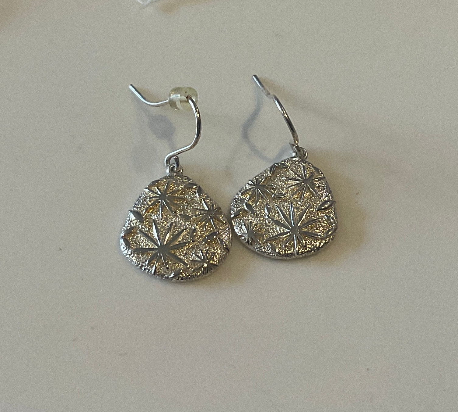 Sterling Silver Solid Earrings With Starburst Etched Motif