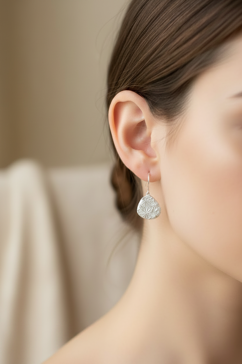 Sterling Silver Solid Earrings With Starburst Etched Motif