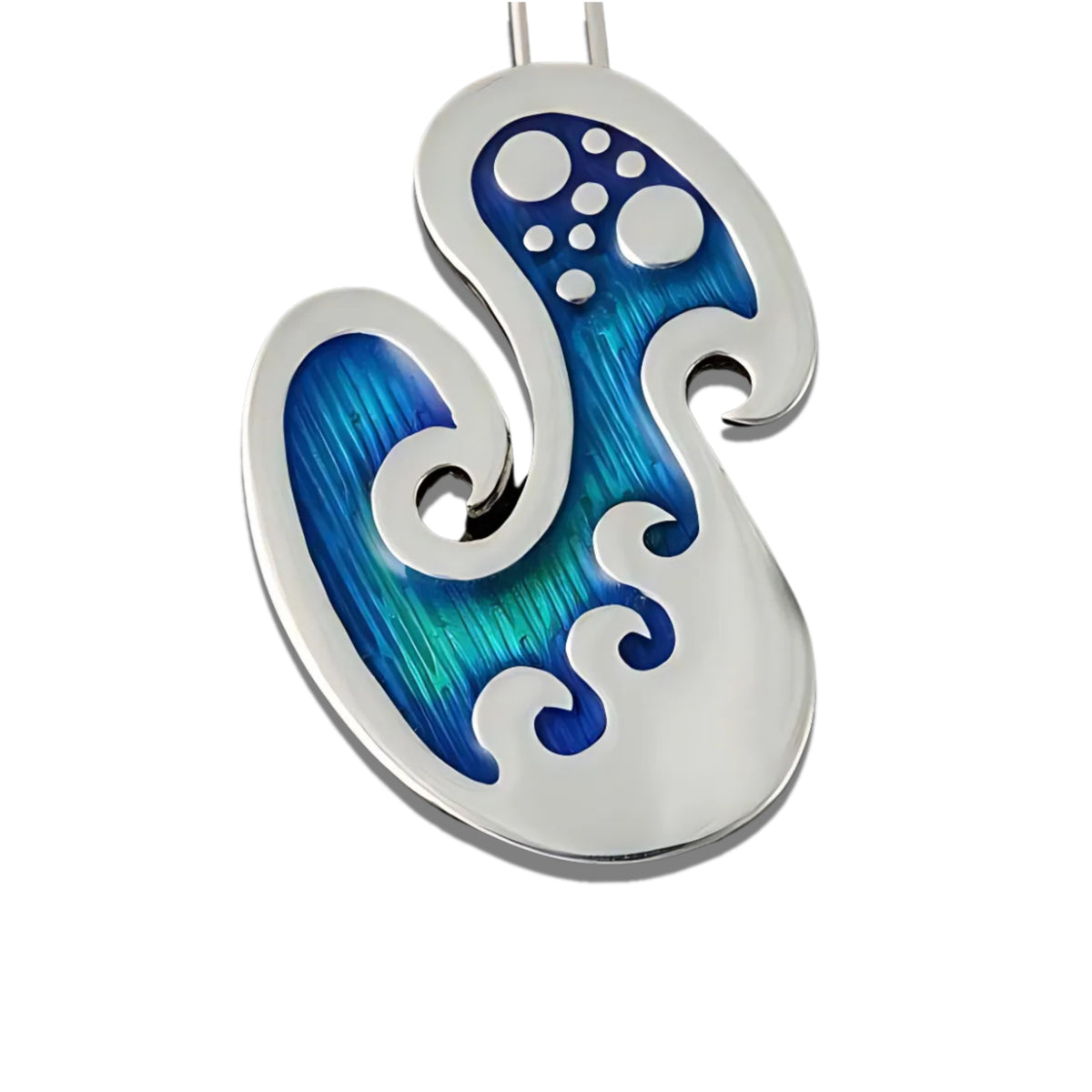 Silver And Enamel Seascape Wavy Pendant - SSP06
