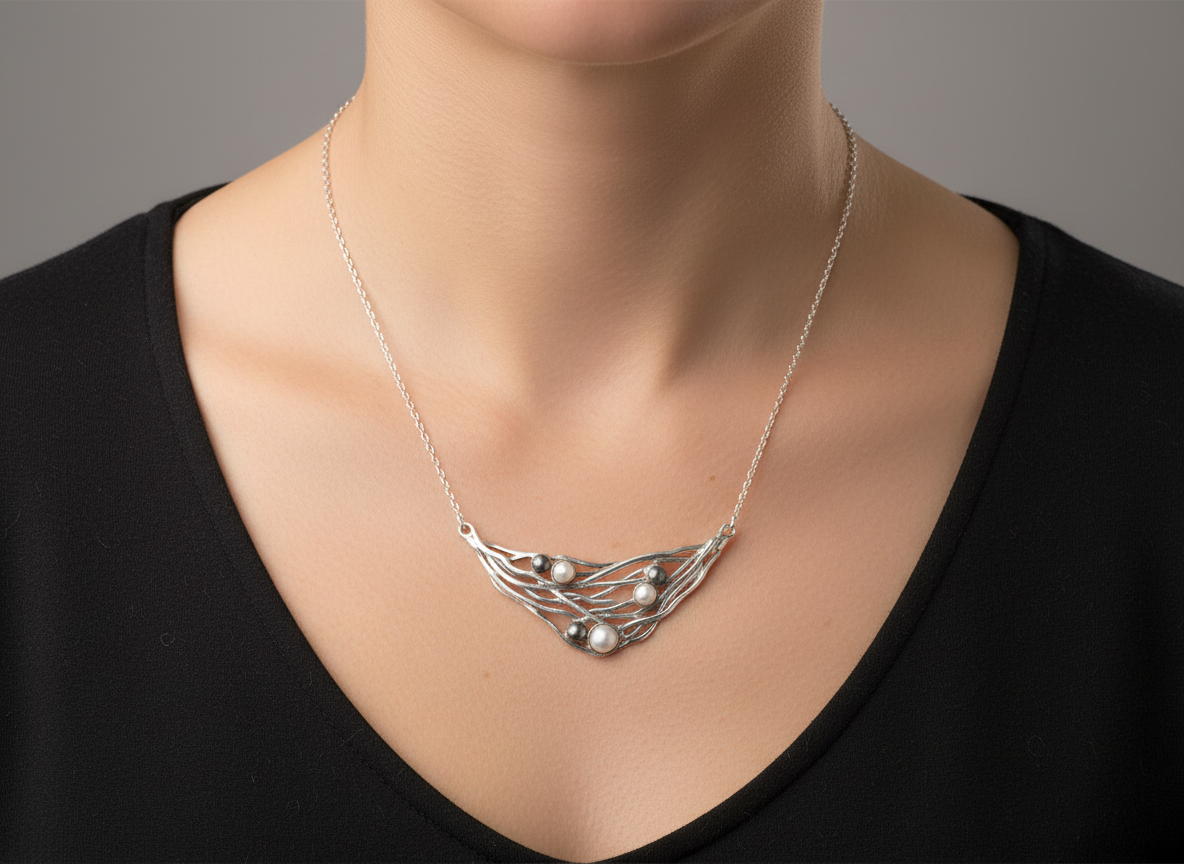 Sterling Silver & Pearl Necklace -Hagit Gorali.