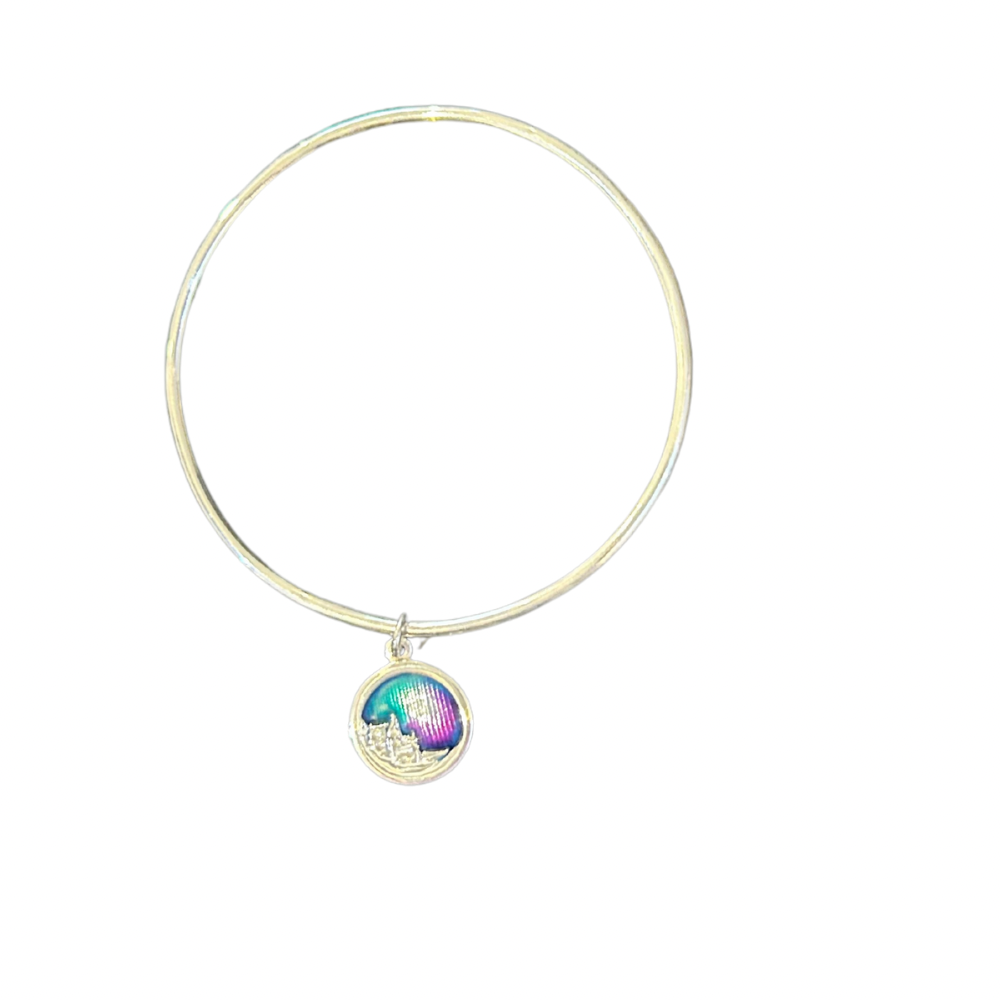 Sterling Silver Mirrie Dancers charm Bangle - BA04 Shetland