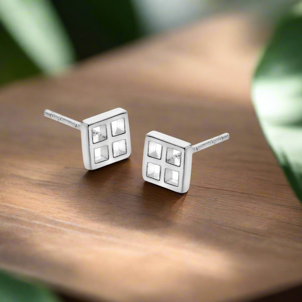 Silver Mackintosh Squares Earrings-6144 sea gems