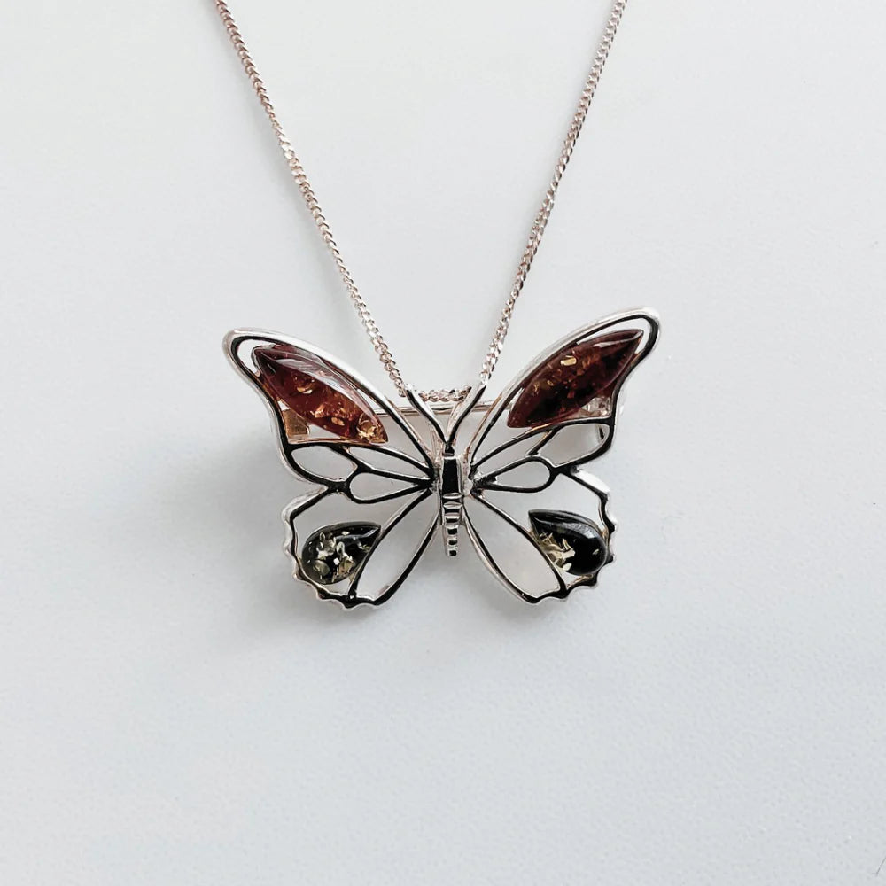 Designer Sterling Silver Amber Pendant &amp; Brooch Set