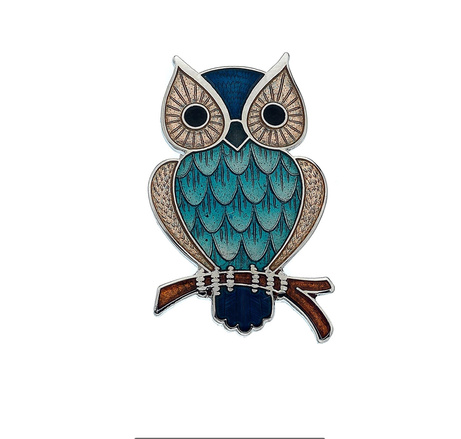 Sea Gems Turquoise Owl Enamel Large  Brooch - 7527