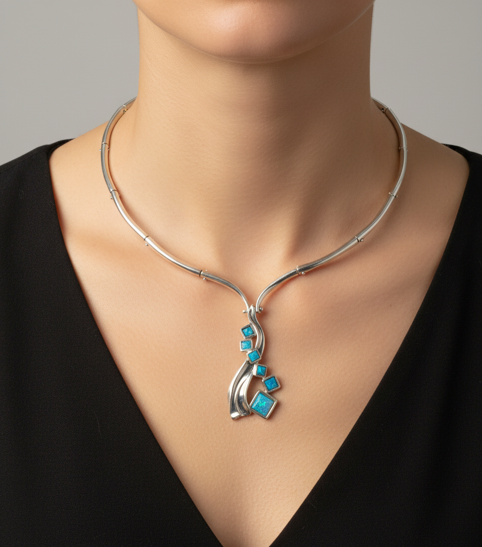 Silver & Opaline Necklet D211 Hagit Gorali