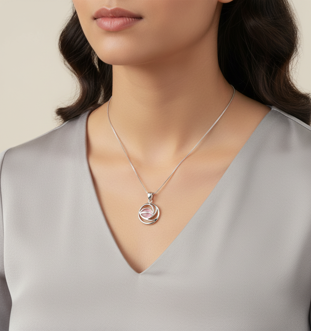 Sea Gems Sterling Silver  Mackintosh Rose Pendant  - 6073