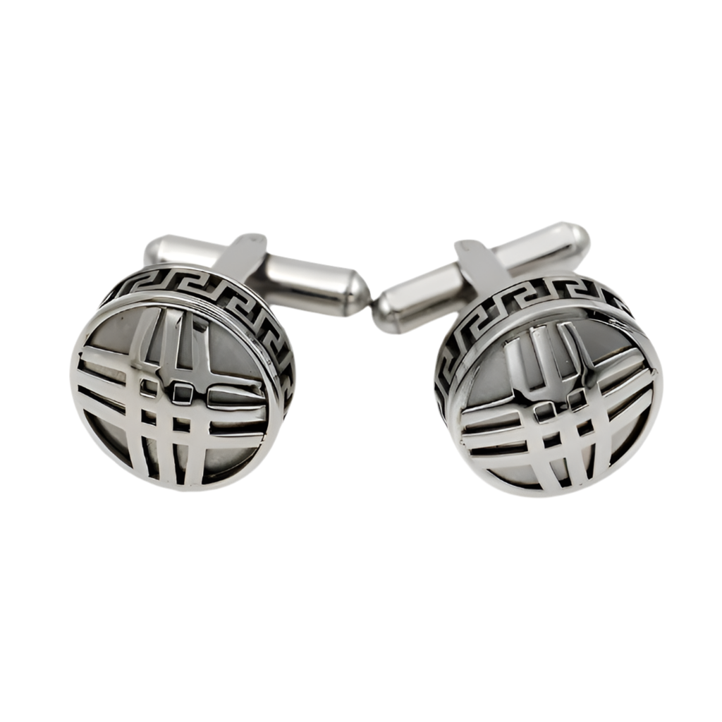 Round Stainless Steel kriss cross Cufflinks - 960068