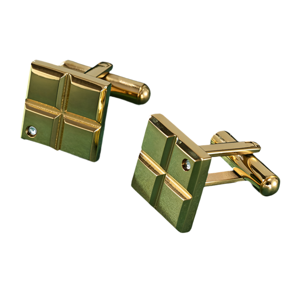 Square Stainless Steel Cufflinks With Gold Ion Plating and CZ - A00025