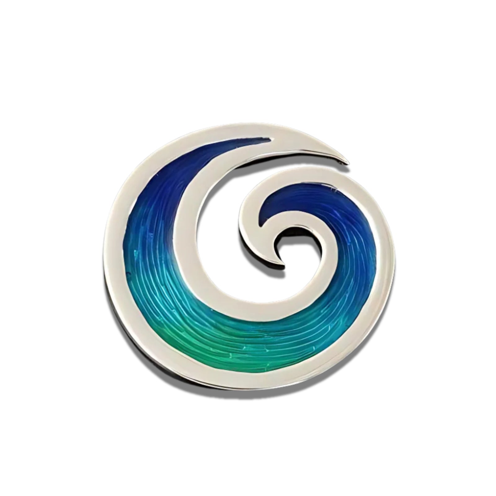 Silver And Enamel Round Wave Brooch - SSB02