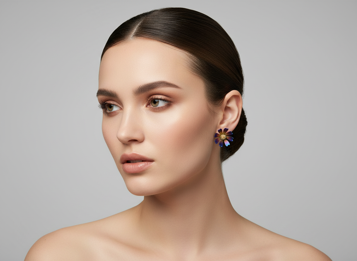 Titanium and Silver Flower Stud Earrings - E281 LBJ