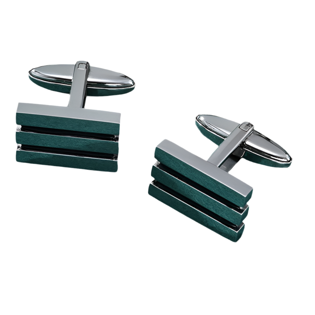 Rectangular Stainless Steel & Black Groove Cufflinks - A00022