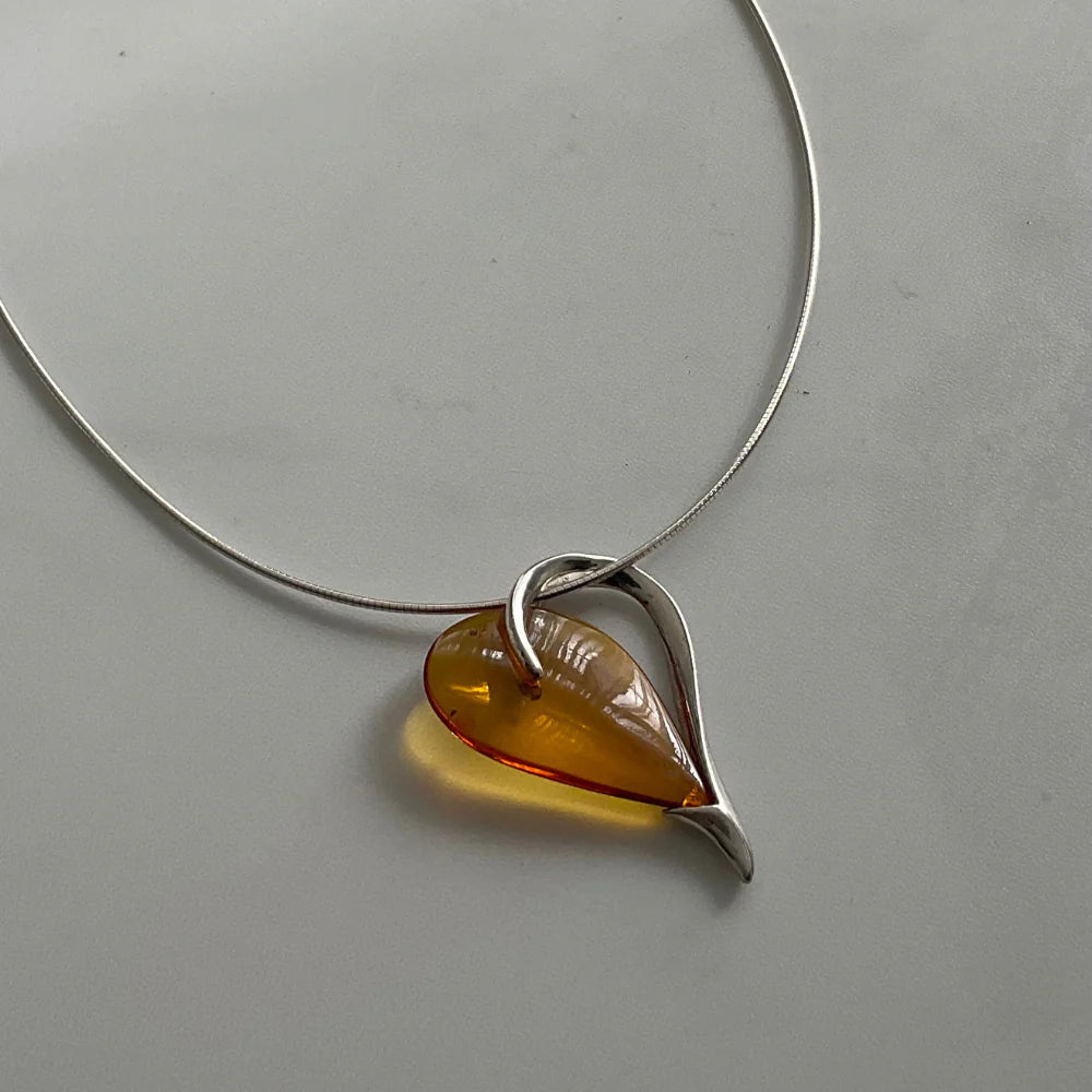Sterling Silver and Amber Heart Pendant N1