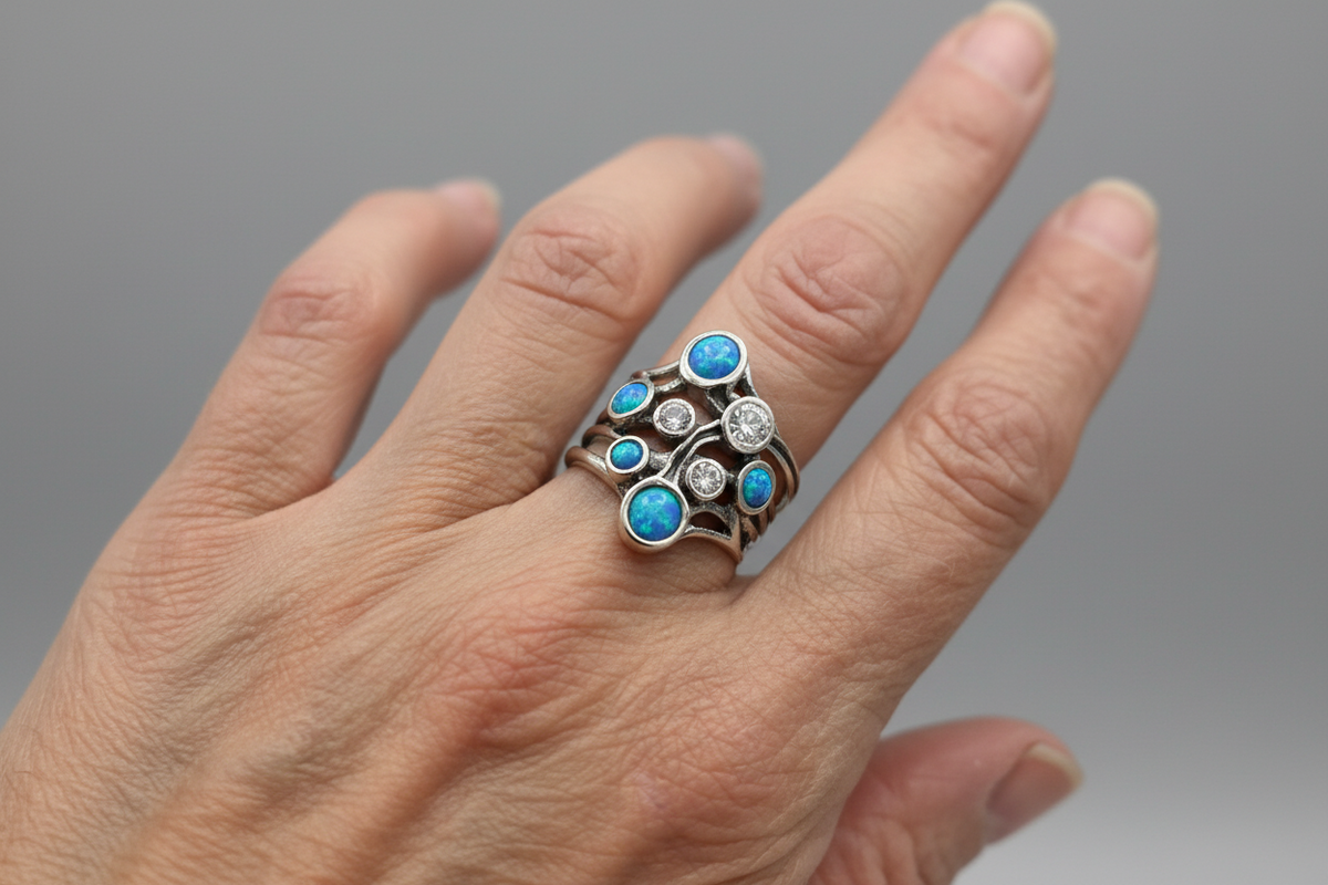 Shablool Designer Silver and Opal Ring - R00310