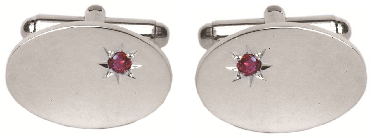 Ruby Star Set Oval Hallmarked Sterling Silver Cufflinks