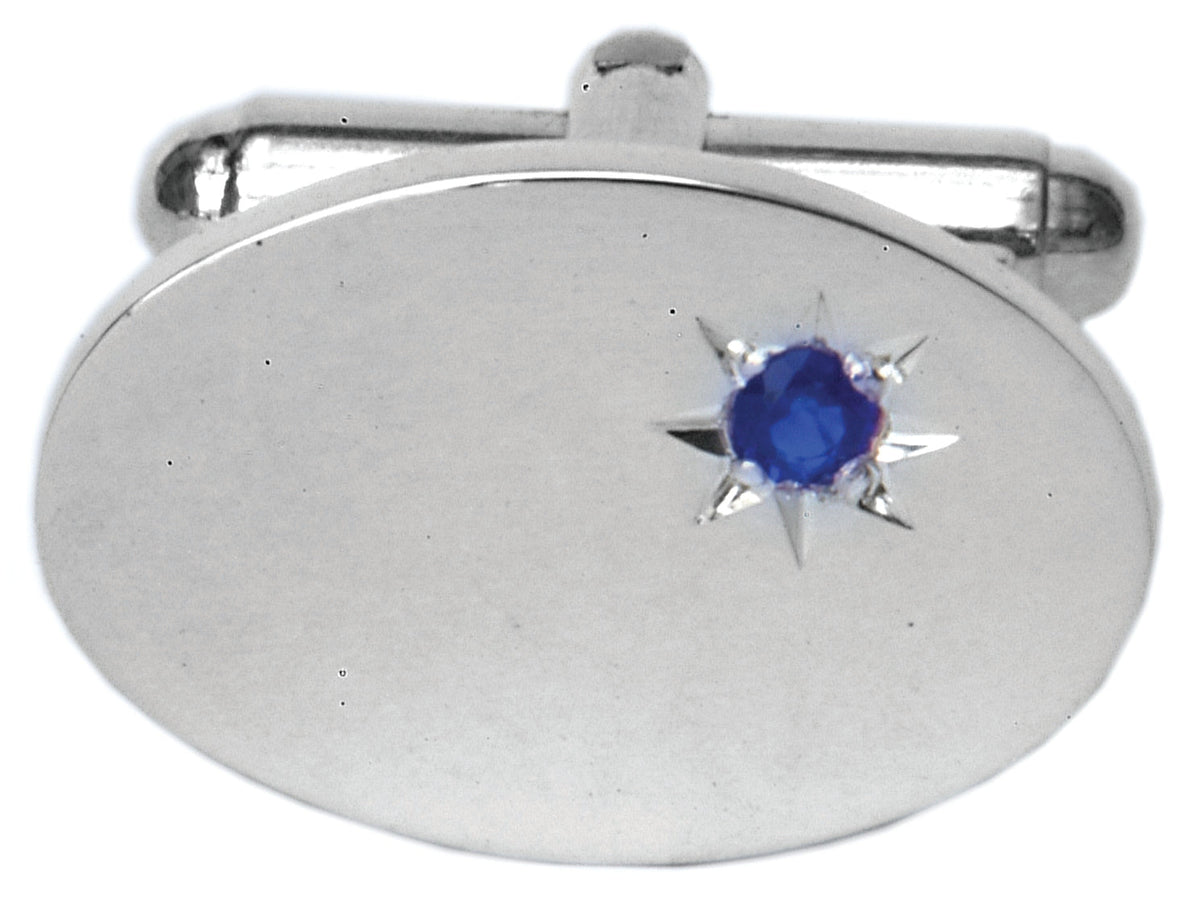 Sapphire Star Set Oval Hallmark Sterling Silver Cufflinks