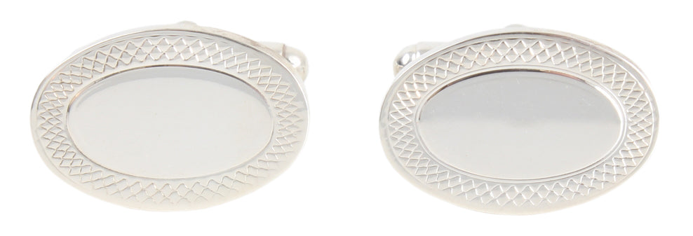 Oval Sterling Silver Hallmarked Cufflinks with Engraved Edge