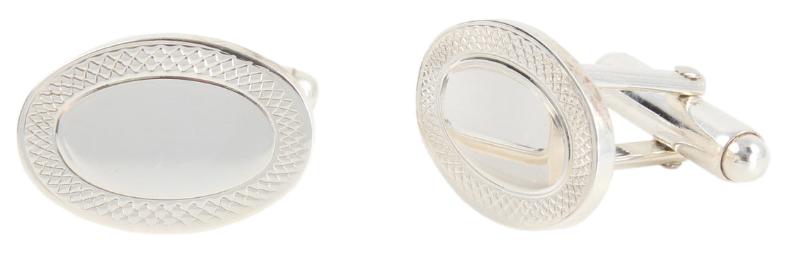 Oval Sterling Silver Hallmarked Cufflinks with Engraved Edge