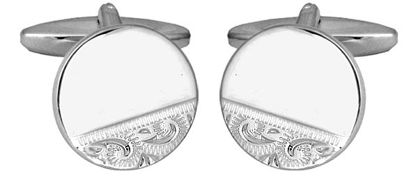 Third Engraved Round Sterling Silver Cufflinks