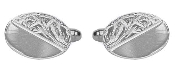 Half Engraved Oval Sterling Silver Cufflinks