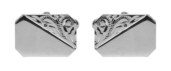 925 Sterling Silver Rectangle Cufflinks with Engraved Corner Design.