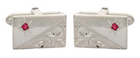 Ruby Engraved Rectangle Sterling Silver Cufflinks
