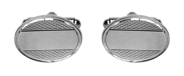 Barley Centre Space Oval Sterling Silver Cufflinks