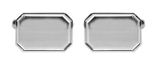 Cut Corner Rectangle Lined Edge Sterling Silver Cufflink