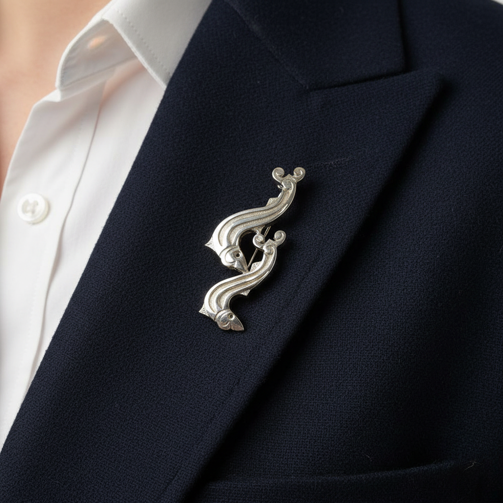 Scottish Salmon Shaped Silver Brooch  Shoal