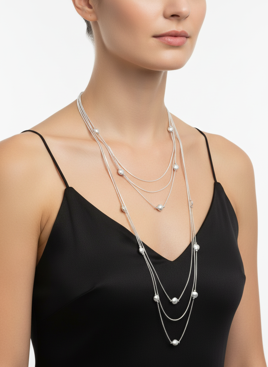 Fashion Jewellery Long 6 Layered Necklace