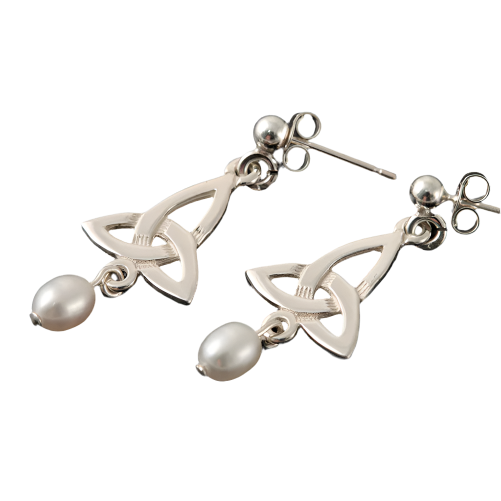 Celtic Silver/9ct Yellow Gold Drop Earrings with Pearl - HE103 Shetland