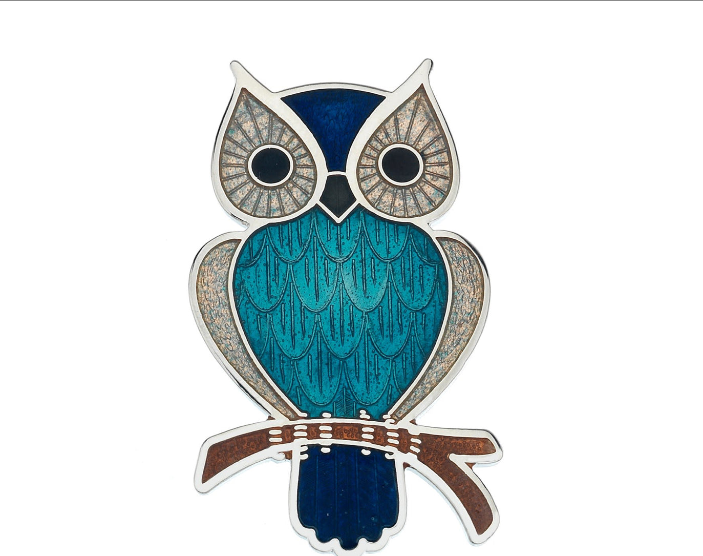 Sea Gems Turquoise Owl Enamel Large  Brooch - 7530