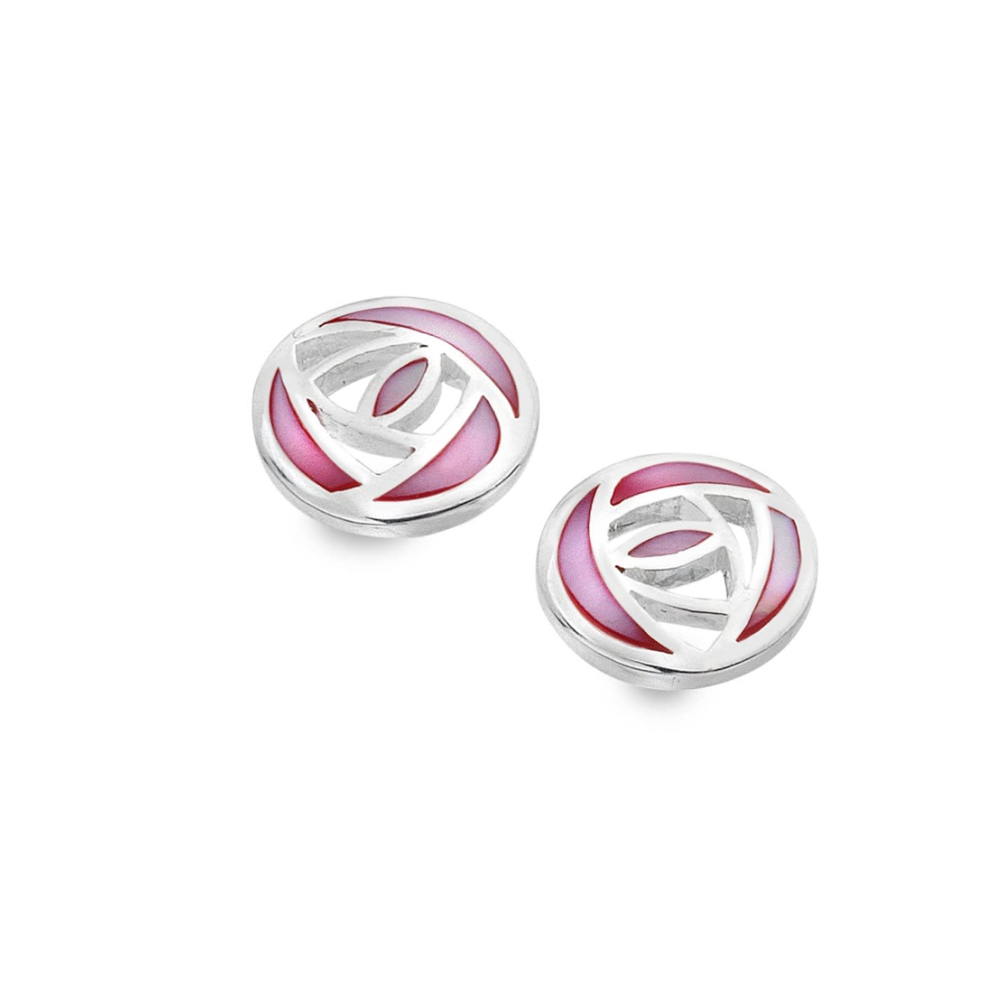 Sea Gems Sterling Silver and Enamel Round Mackintosh Rose Earrings  - 6129