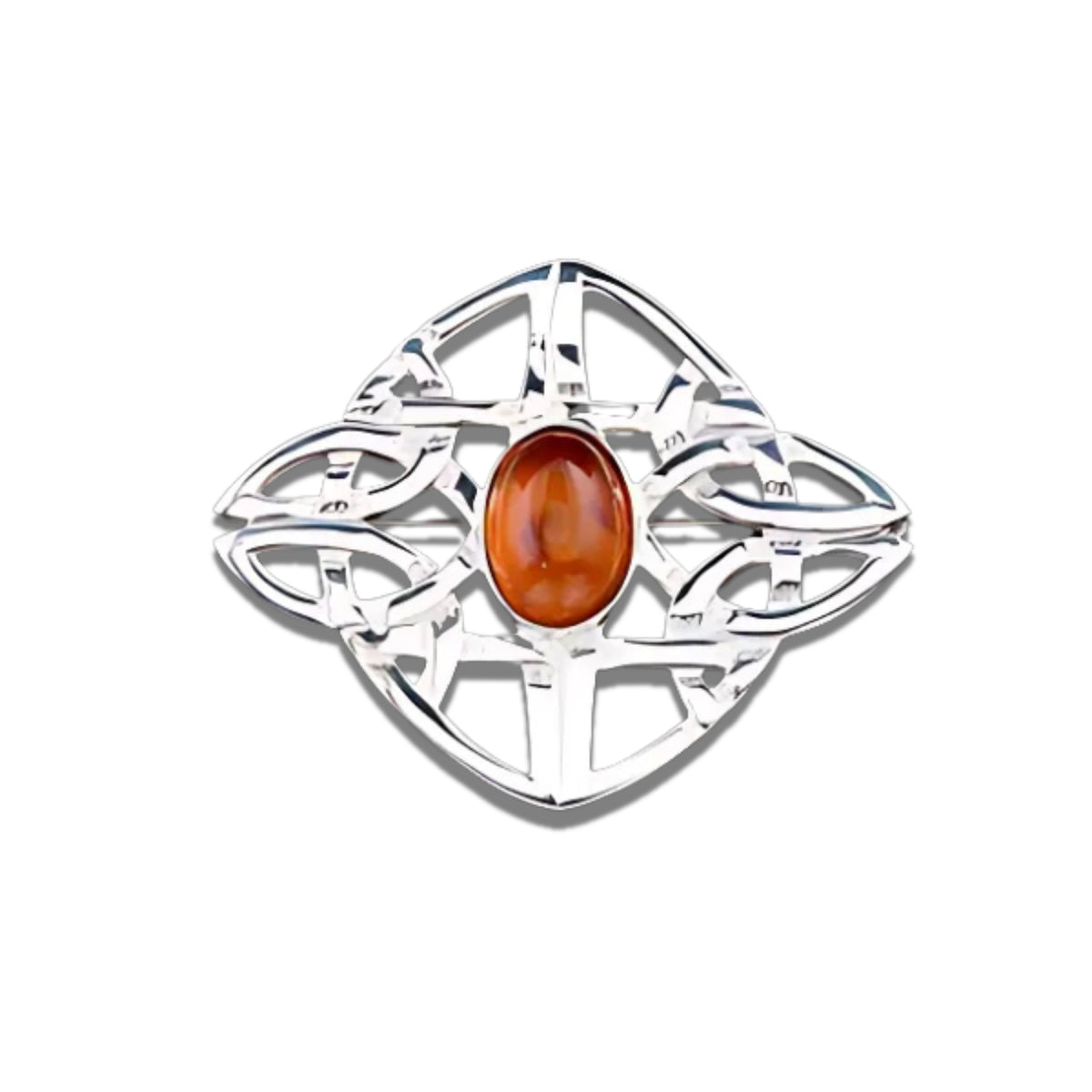 Silver Or Gold Amber Celtic Brooch - AB142 Shetland