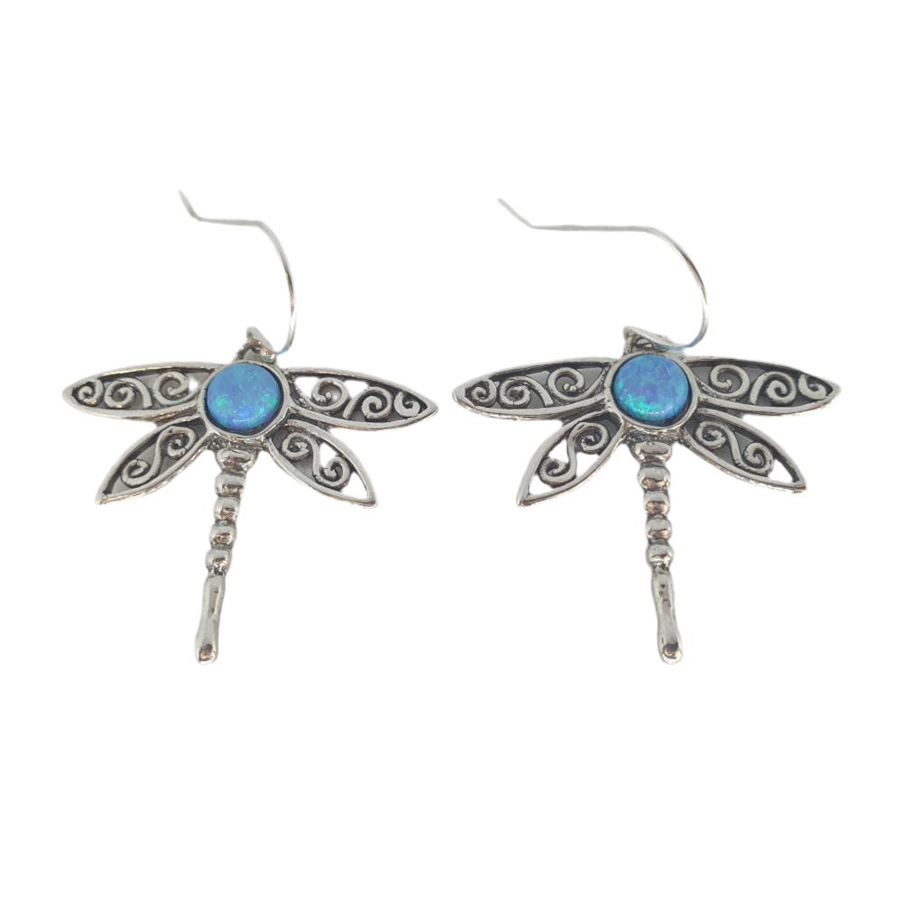 Designer Silver and Opaline Dragonfly Earrings