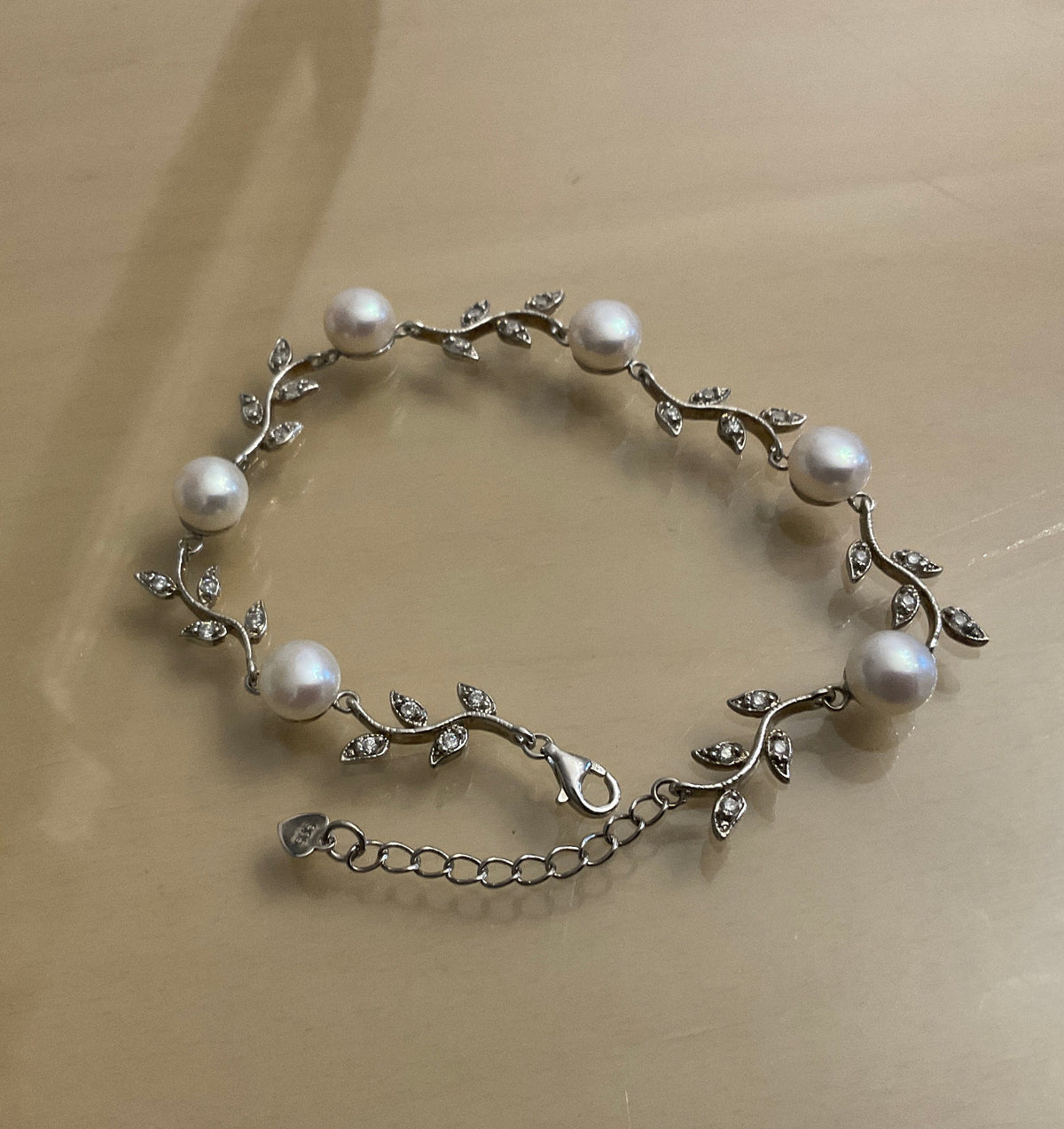 Silver , Freshwater Pearl &amp; Cubic Zirconia Bracelet. Tokash.