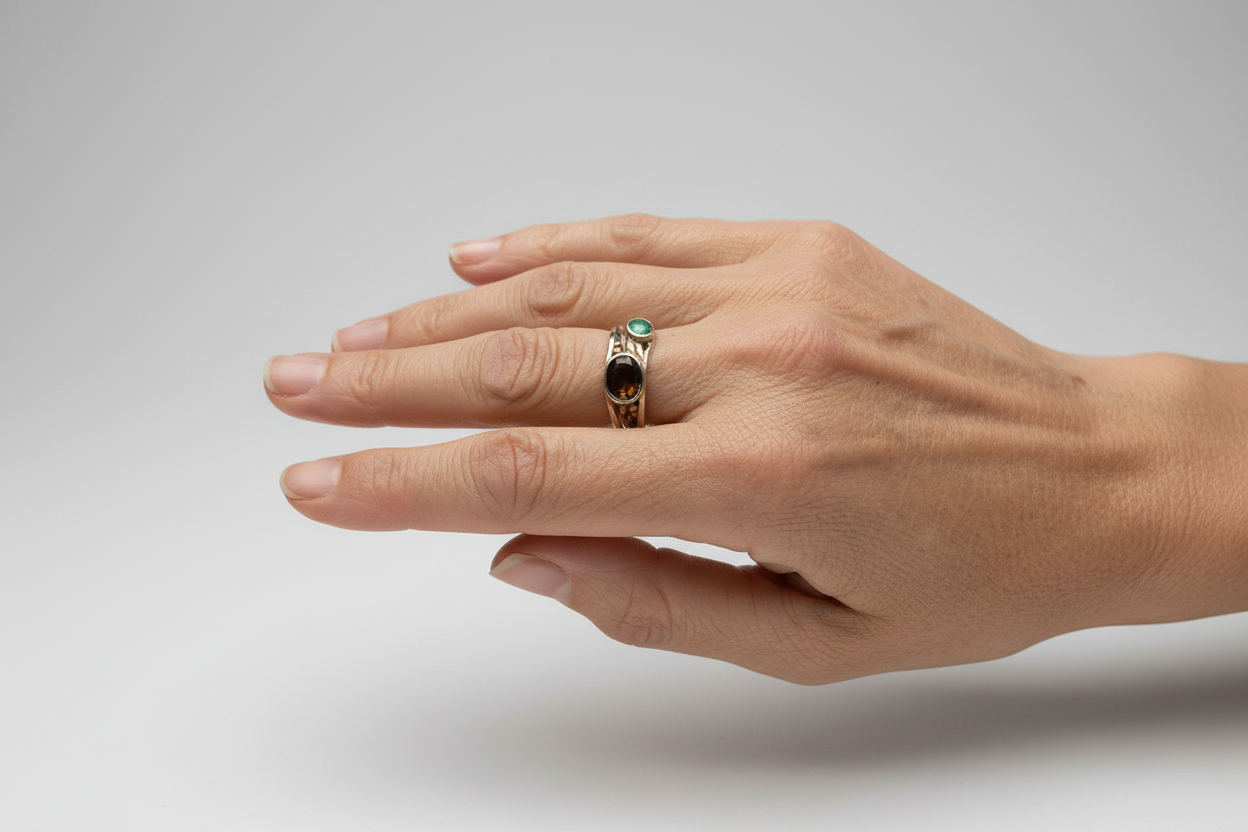 Sterling Silver And Smokey Quartz and Opaline Ring Banyan