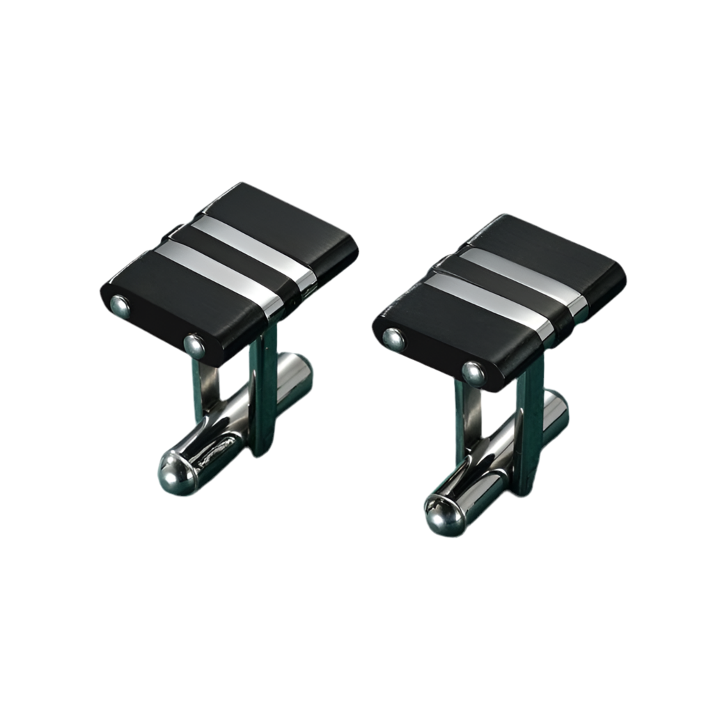 Black and Silver Colour Lines Stainless Steel Cufflinks - A00016