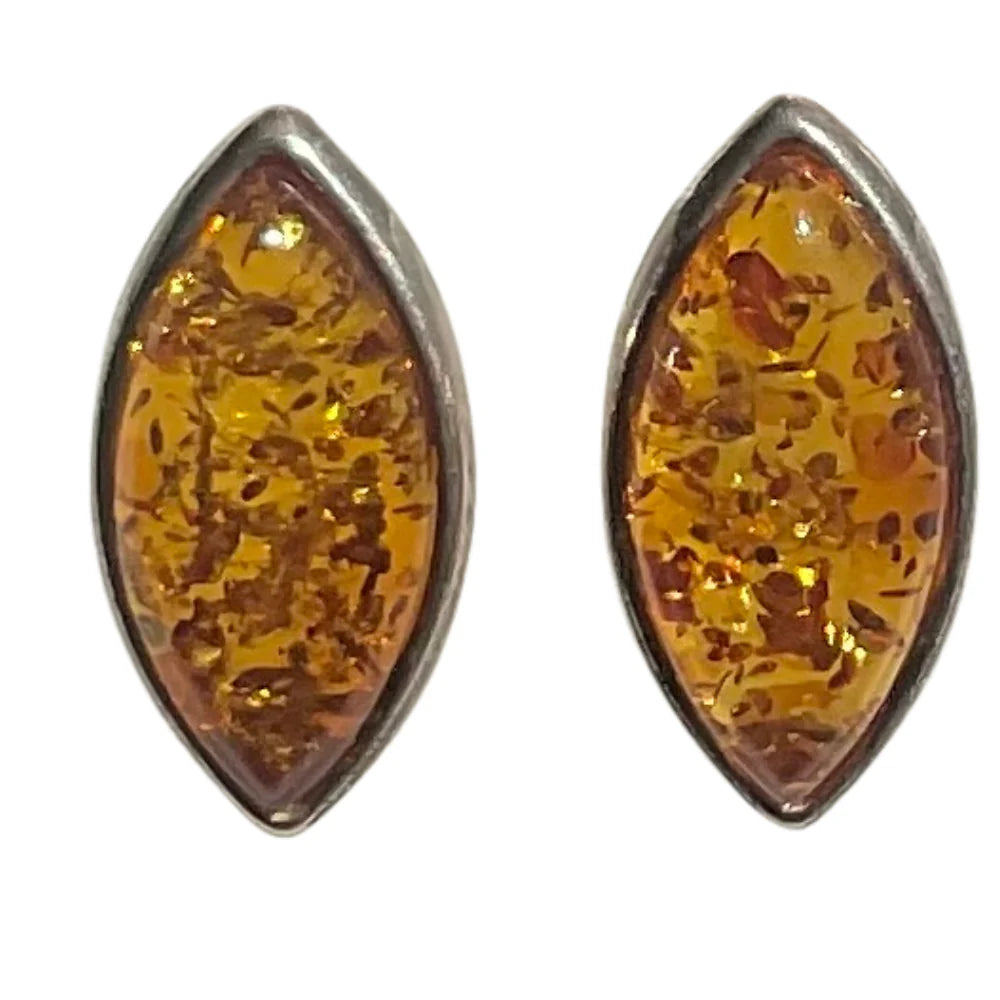 Sterling Silver Amber Stud Earrings A14