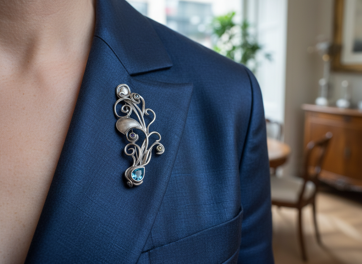 Sterling Silver Gemstone Brooch M457