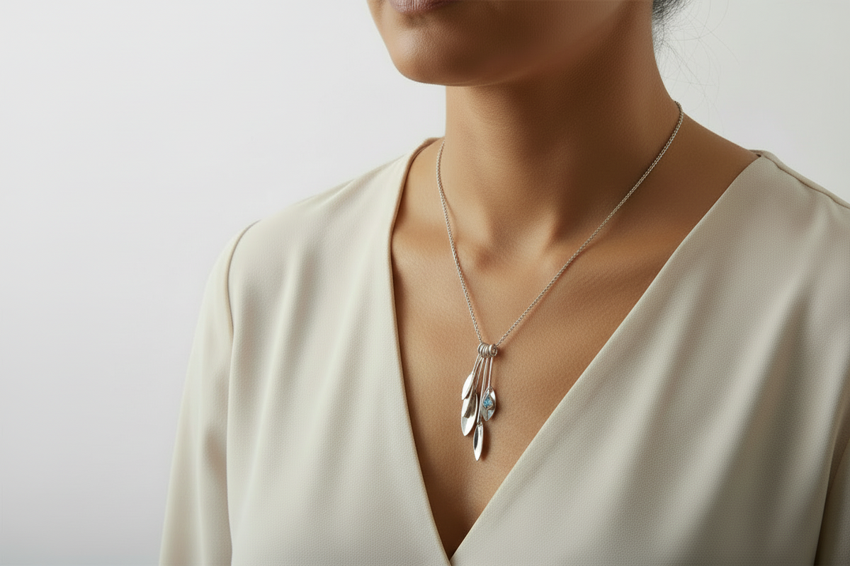 Chris Lewis Sterling Silver Five Olive Leaves Pendant