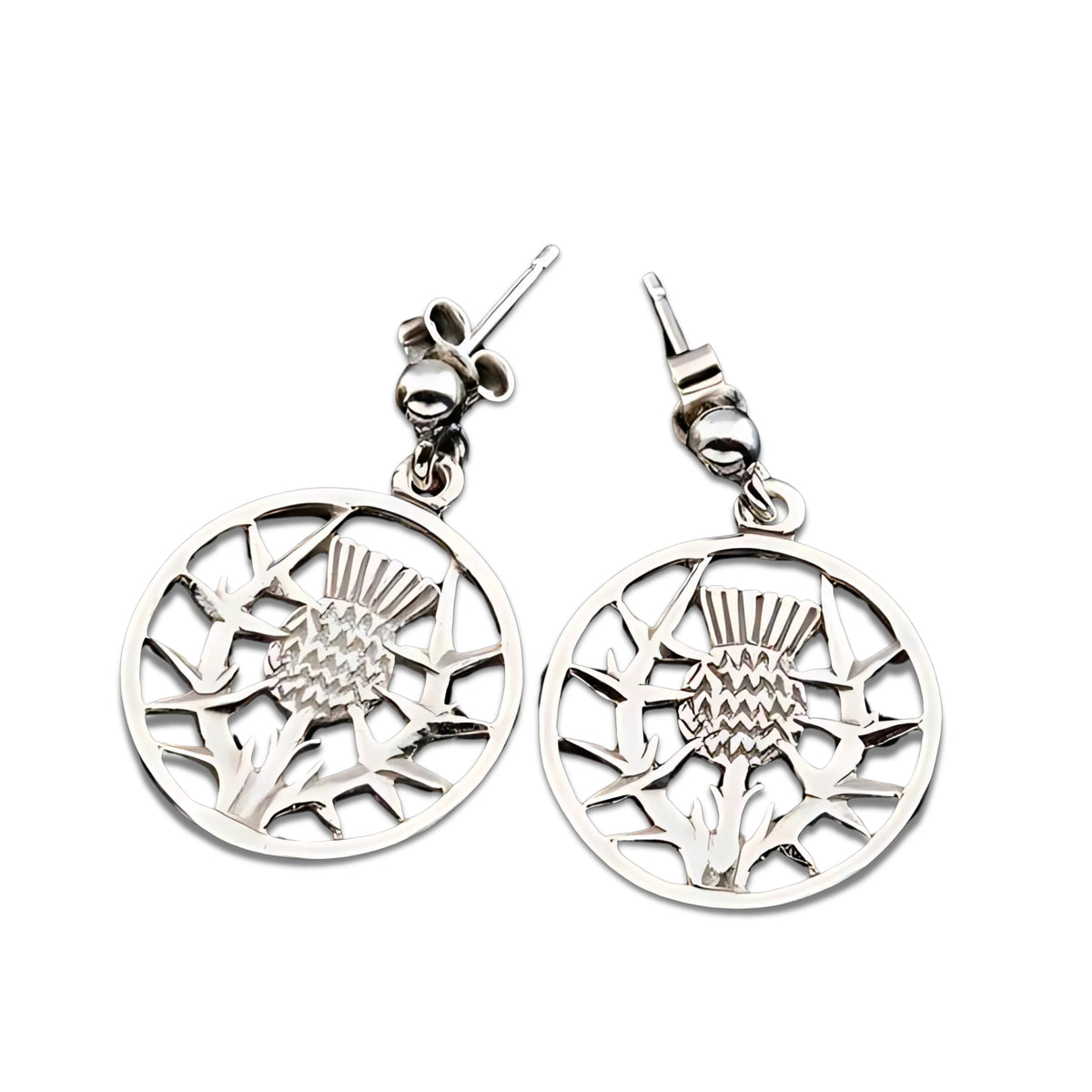 Sterling Silver or Gold Thistle Earrings - E422 Shetland