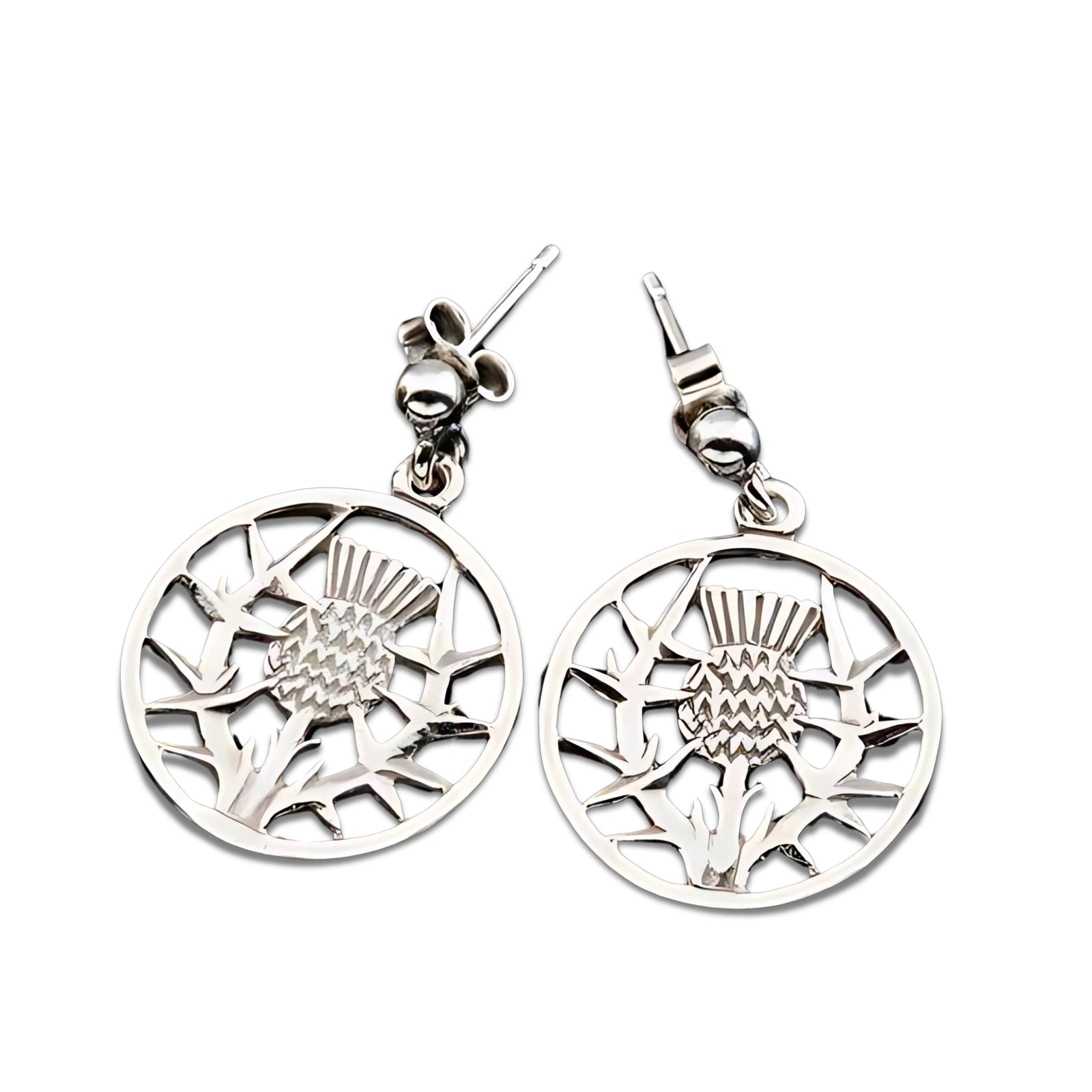 Sterling Silver or Gold Thistle Earrings - E422 Shetland