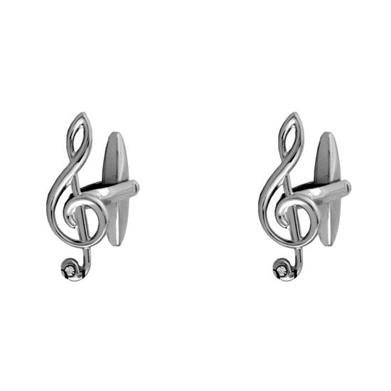 Treble Clef with Crystal Rhodium Plate Cufflinks