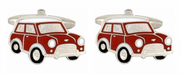 Red Mini Car Enamel Rhodium Cufflinks