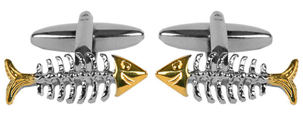 Fish Skeleton Rhodium and Gold Plated Cufflinks