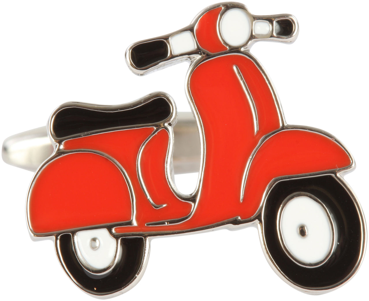 Red Motor Scooter with Black & White Detail Rhodium Plated Cufflinks