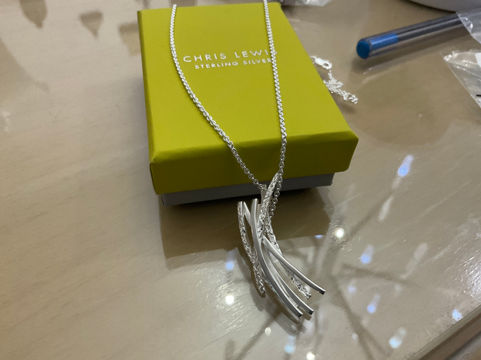 Chris Lewis Sterling Silver Curved Line Pendant