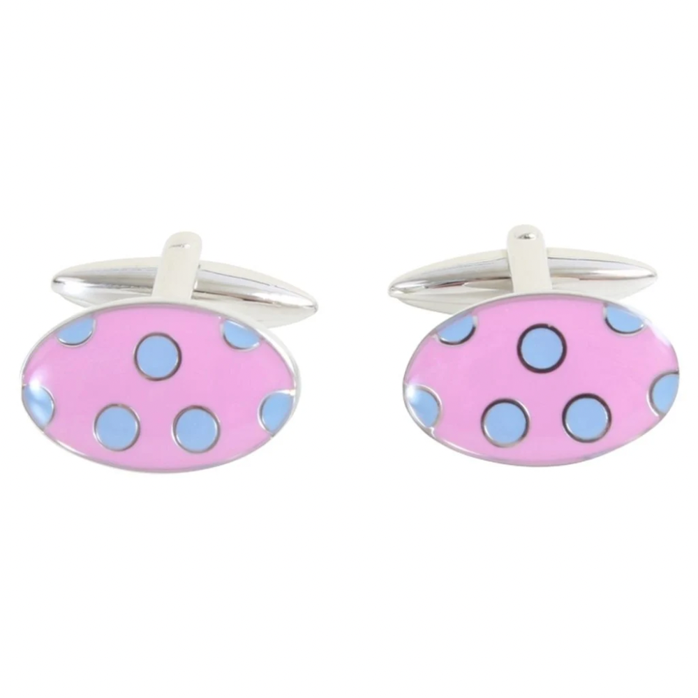 Pink and Blue Spotty Plated Cufflinks